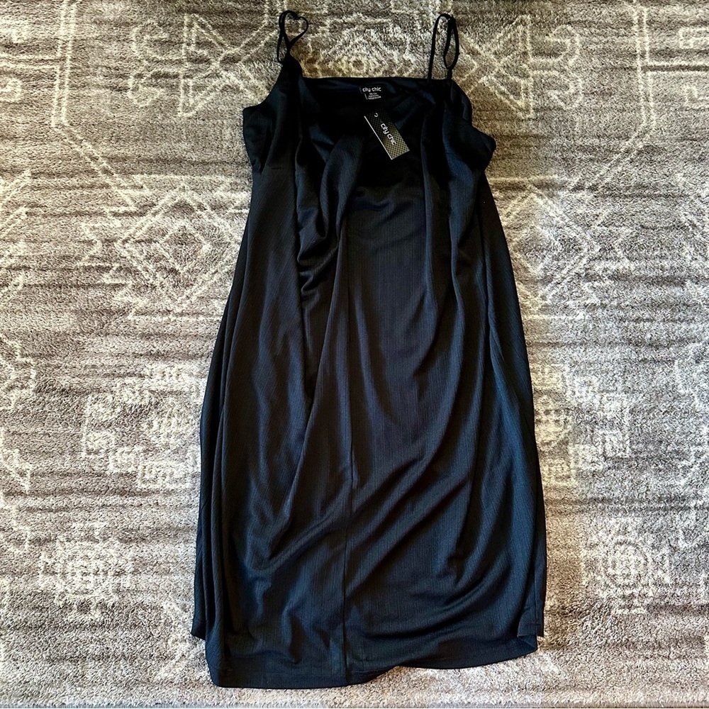 NWT City Chic Sleeveless Faux Wrap Drape Dress Black